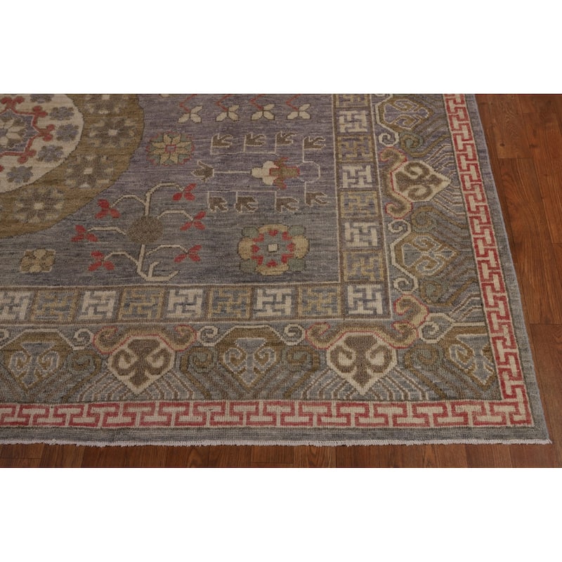 Vegetable Dye Gray Oushak Turkish Area Rug Handmade Floral Wool Carpet - 8'4"x 9'11"