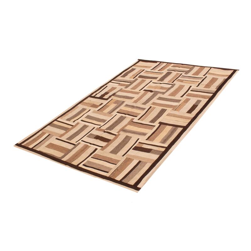 ECARPETGALLERY Flat-Weave Anatolia Patch Cream Wool Kilim - 6'4 x 10'0