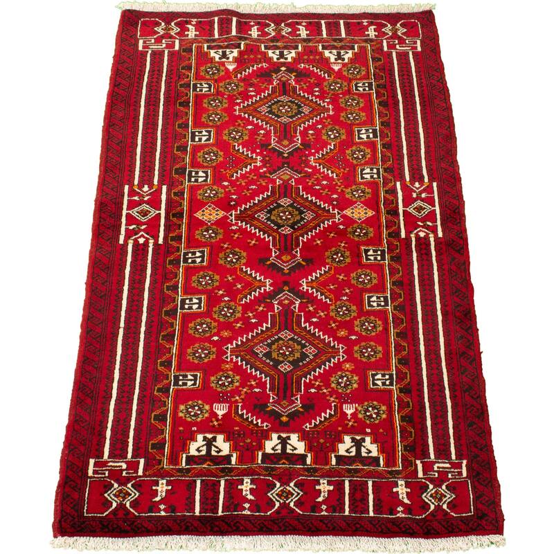 Hand-knotted Authentic Turkish Red Wool Rug - 3'11" x 7'1"/3'11 x 7'1