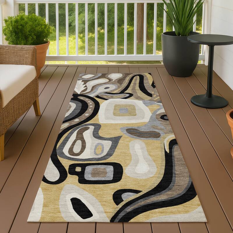 Machine Washable Indoor/ Outdoor Modern Picasy Chantille Rug - Gold - 2'3" x 7'6"