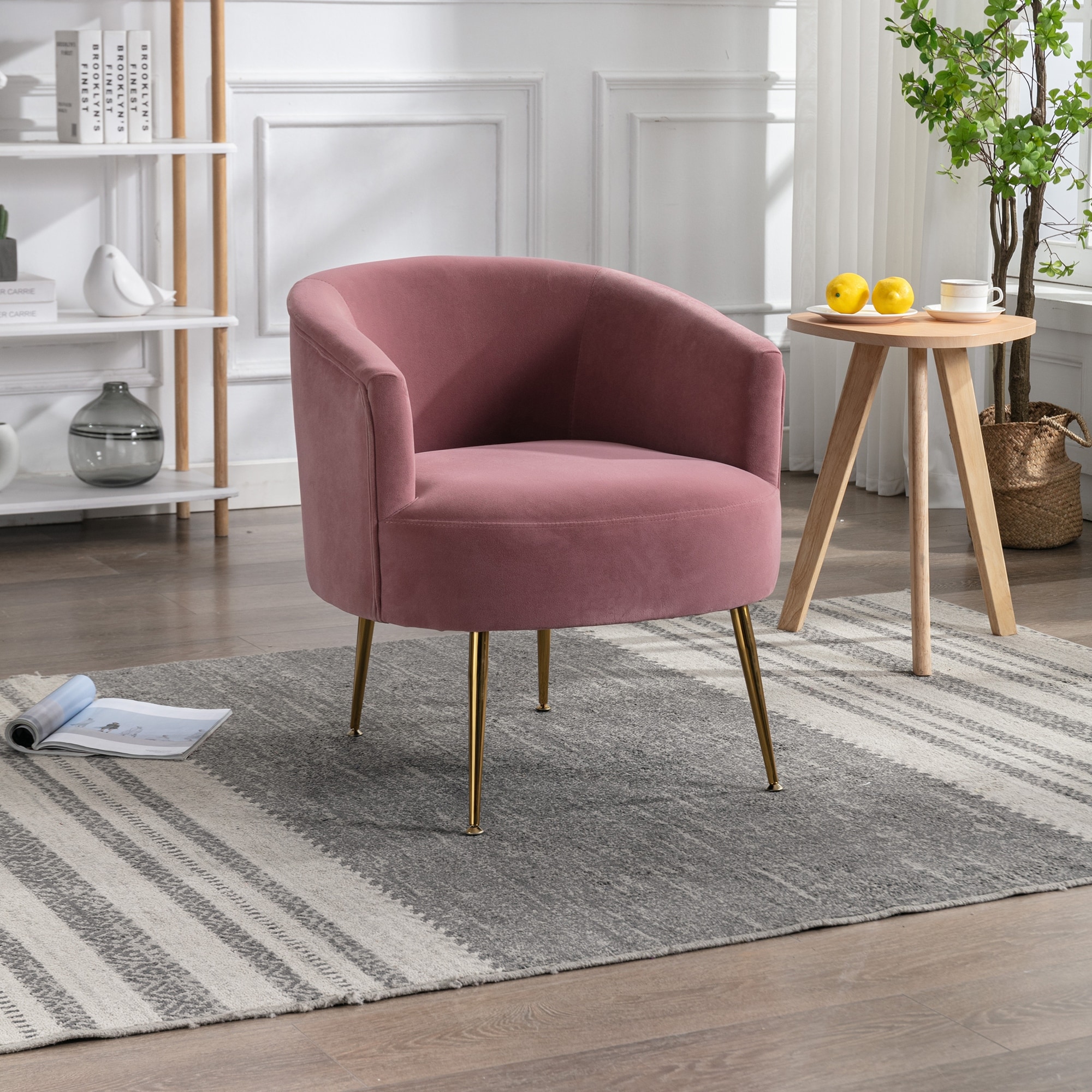 Velvet Armchair Accent Tub Barrel Chair With Gold Metal Legs Bed