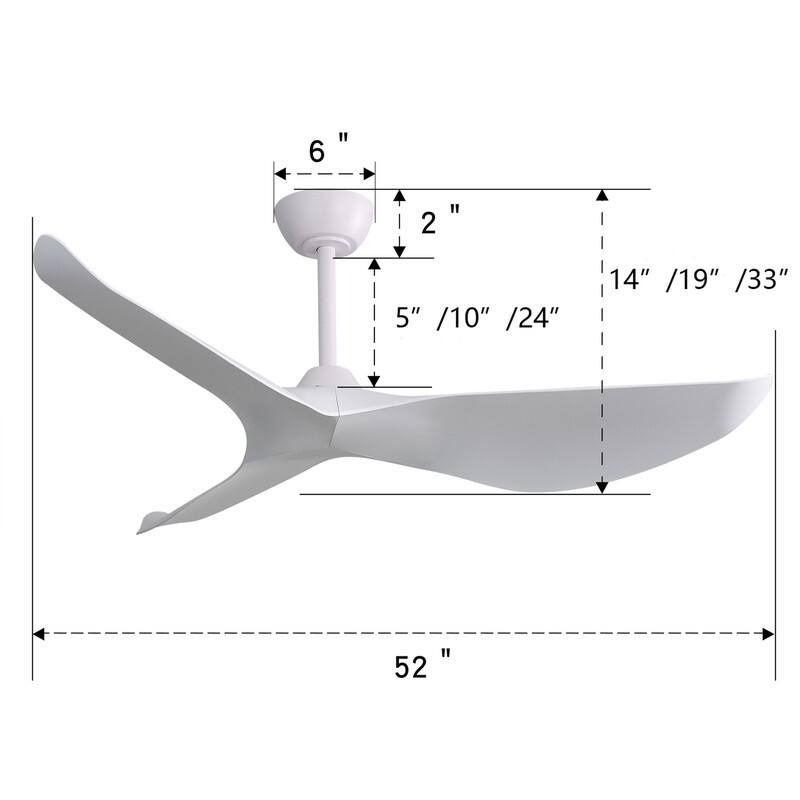 52 in. White Ceiling Fan with 3 ABS Blades, 6-Speed DC Motor, Remote, No Light, Indoor/Outdoor Use