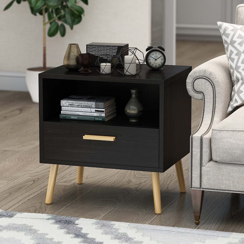 19.5"W Nightstand With 1 Drawer 1 Shelf and Metal Legs