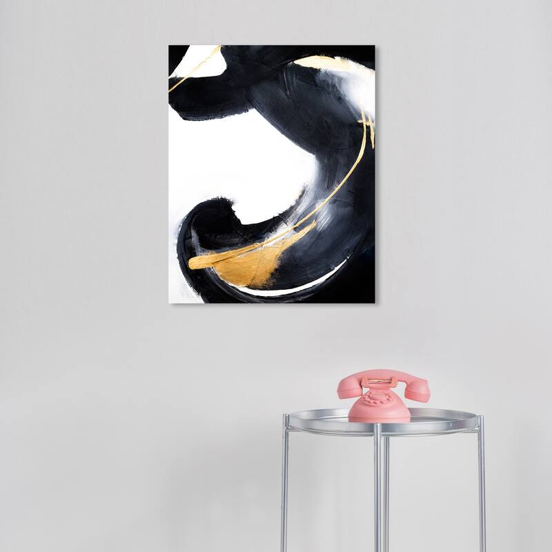 Wynwood Studio Abstract Stormy Black and Metallic Gold Modern & Contemporary Wall Art Canvas Print - 20 x 16