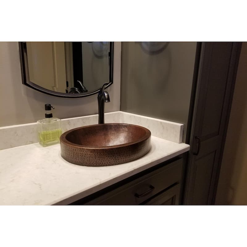 17-in Round Skirted Vessel Hammered Copper Sink (VR17SKDB)