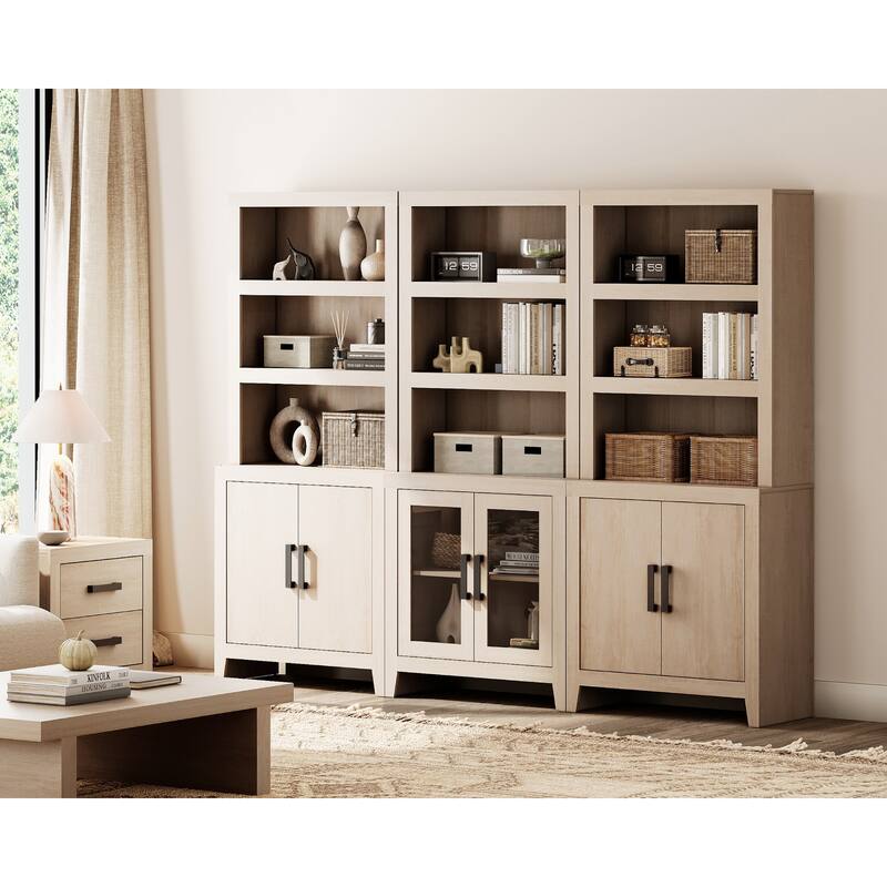 WAMPAT Tall Bookshelf with Doors, Farmhouse Bookcase with Open Shelves for Living Room & Home Office