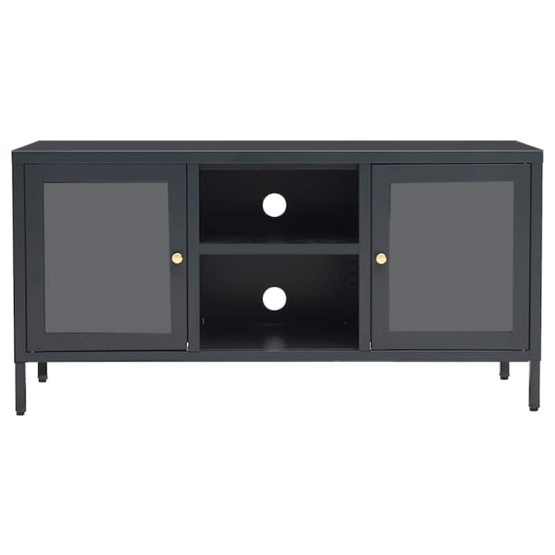 vidaXL TV Cabinet Anthracite 41.3"x13.7"x20.4" Steel and Glass - 41.3" x 13.7" x 20.4" - 41.3" x 13.7" x 20.4"