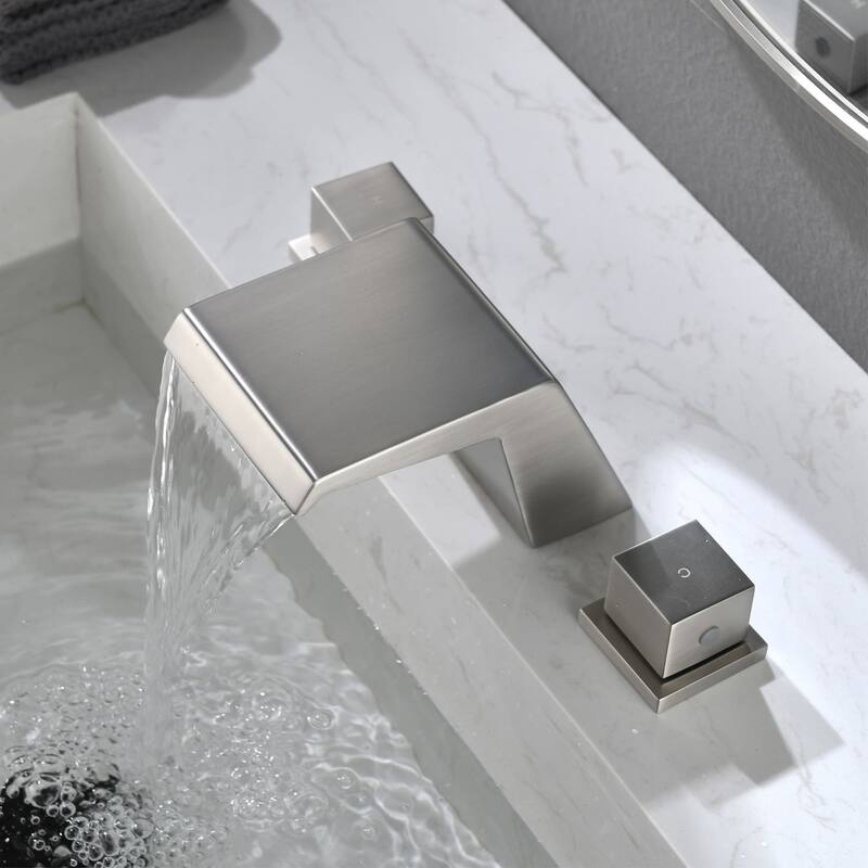 8 Inch Widespread Bathroom Sink Faucet Waterfall Modern Double Handle Bathroom Vanity Faucet Three Hole Mixer Tap With Valve