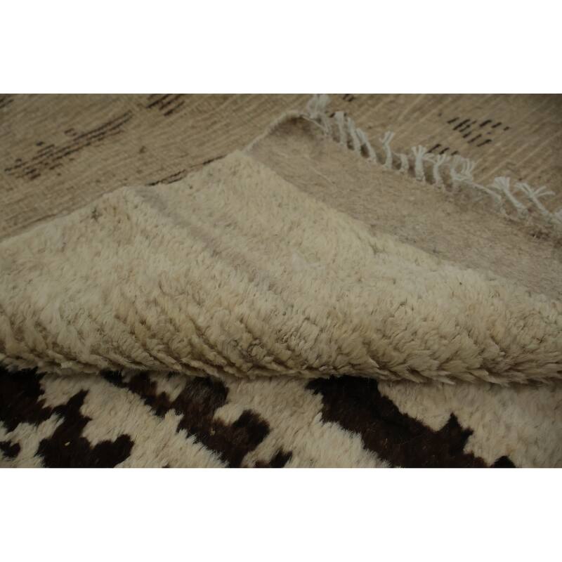 Hand Knotted Oriental 100% Wool Carpet Modern Abstract Beige & Ivories Moroccan Area Rug - 8' 2'' X 5' 3''