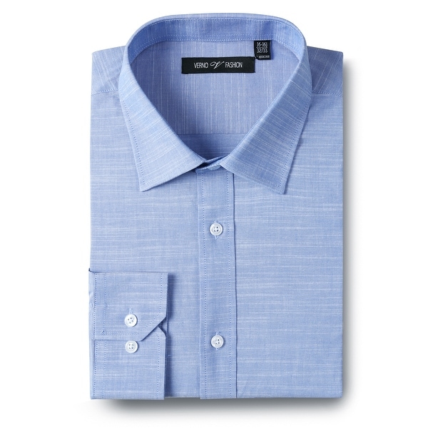 Men's Regular Fit Solid Blue Cotton Slub Dress Shirts. Opens flyout.