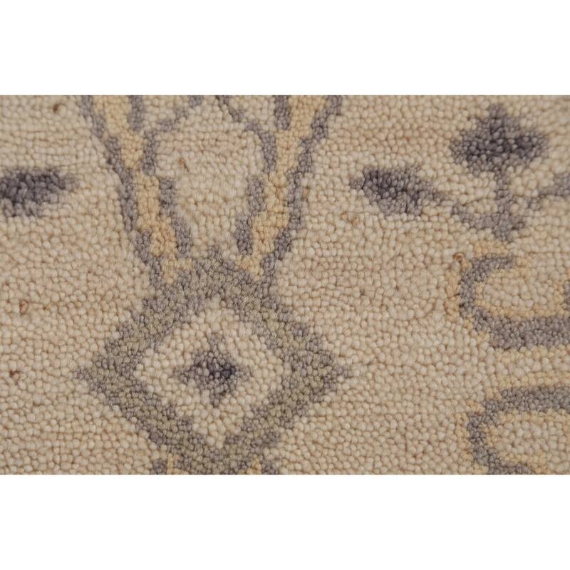 All-Over Beige Oushak Oriental Runner Rug Handmade Wool Carpet - 2'7" x 7'8"