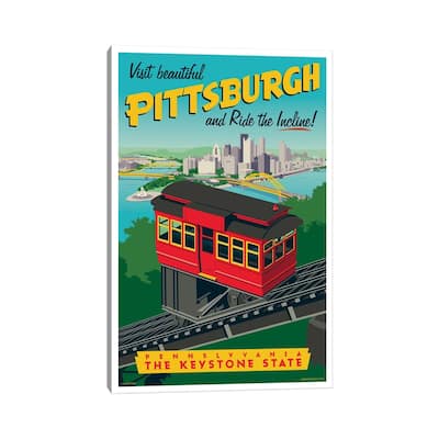 iCanvas "Pittsburgh Incline Travel Poster" by Jim Zahniser Canvas Print