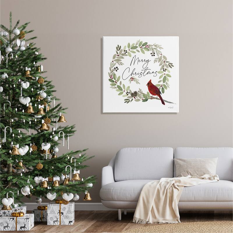 Stupell Merry Christmas Cardinal Canvas Wall Art Design by Kate Sherrill