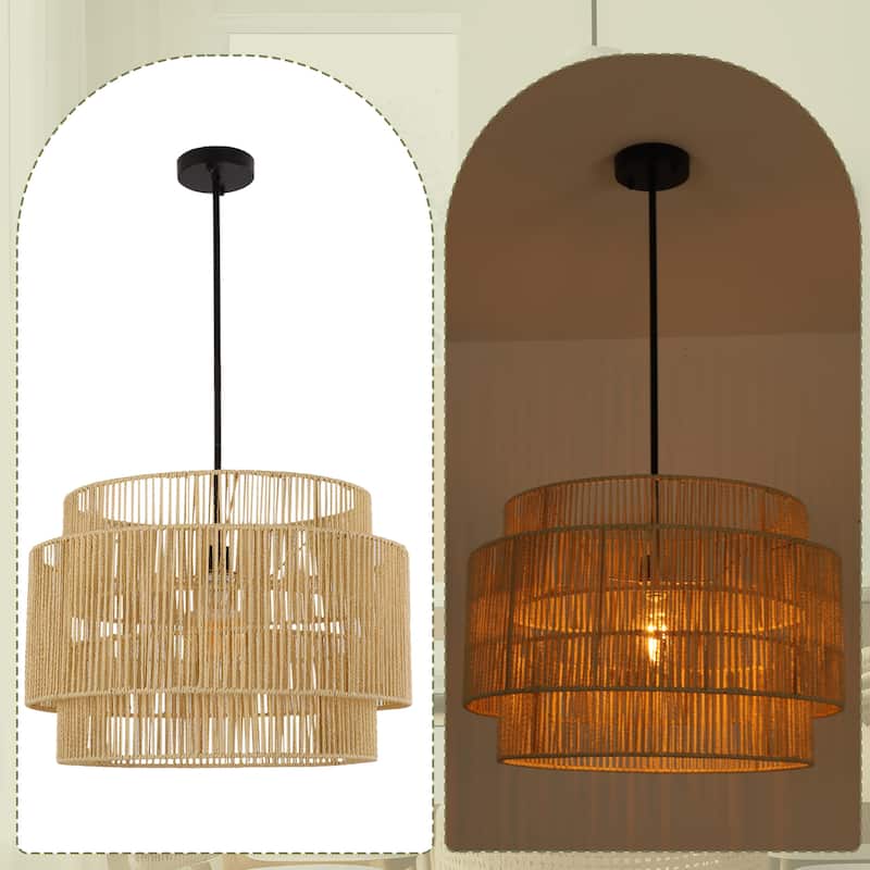 1-Light Rattan Chandelier Hand-Woven Pendant Light