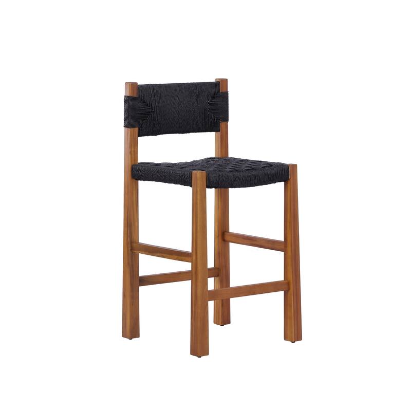 Christopher Knight Home - Modern Acacia Wood Outdoor Bar Stools with Teak Finish and Wicker Back Patio Chairs
