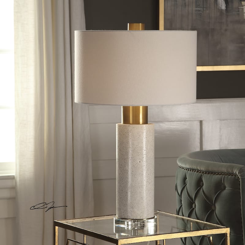 Cylindrical Column Table Lamp with a White Drum Shade - 29.5"