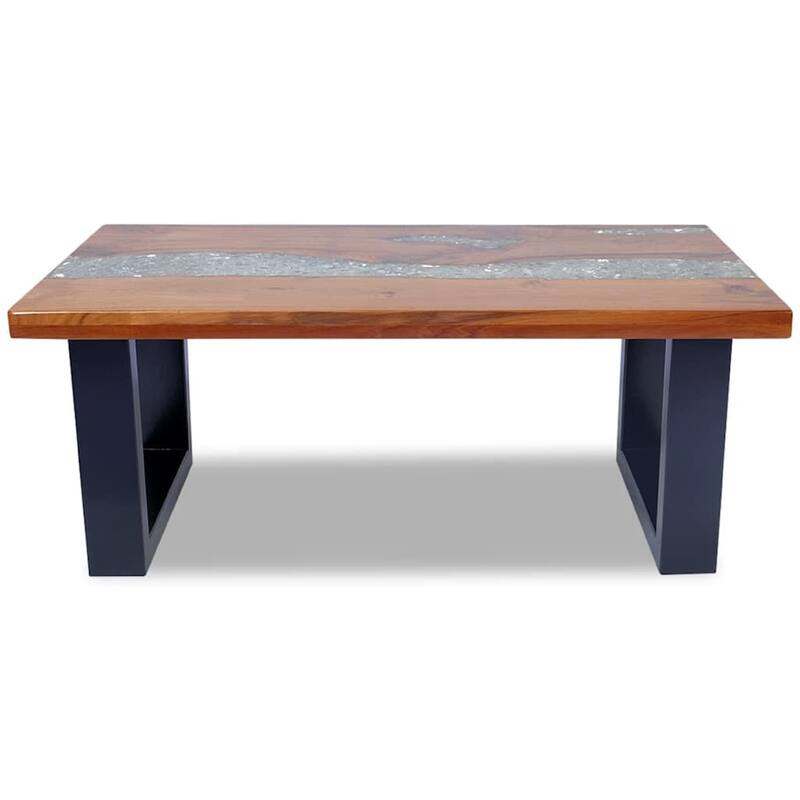 Coffee Table, 39 Inch Brown Mango Wood Top, Black Sled Base