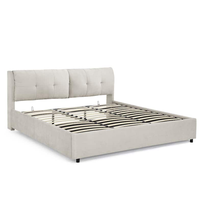 Storage Upholstered Hydraulic Platform Bed with Integrated Headboard for Bedroom