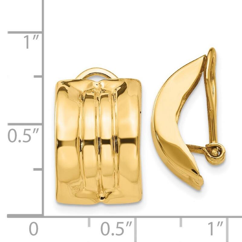 Curata 14k Yellow Gold Polished Omega Clip Non Pierced Earrings - 16x12mm