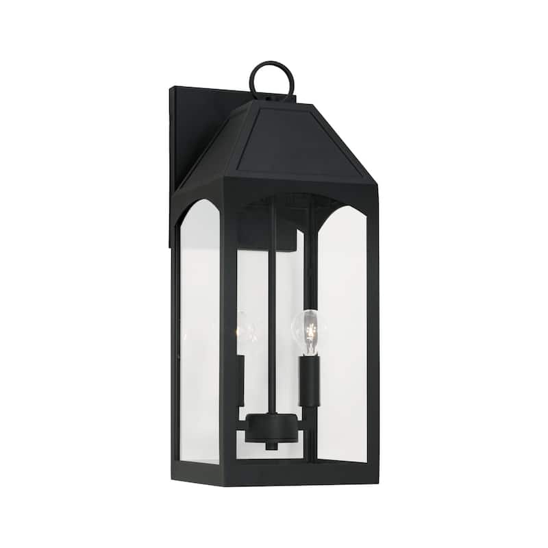 Burton Outdoor 2-light Black Medium Wall Lantern w/ Clear Glass