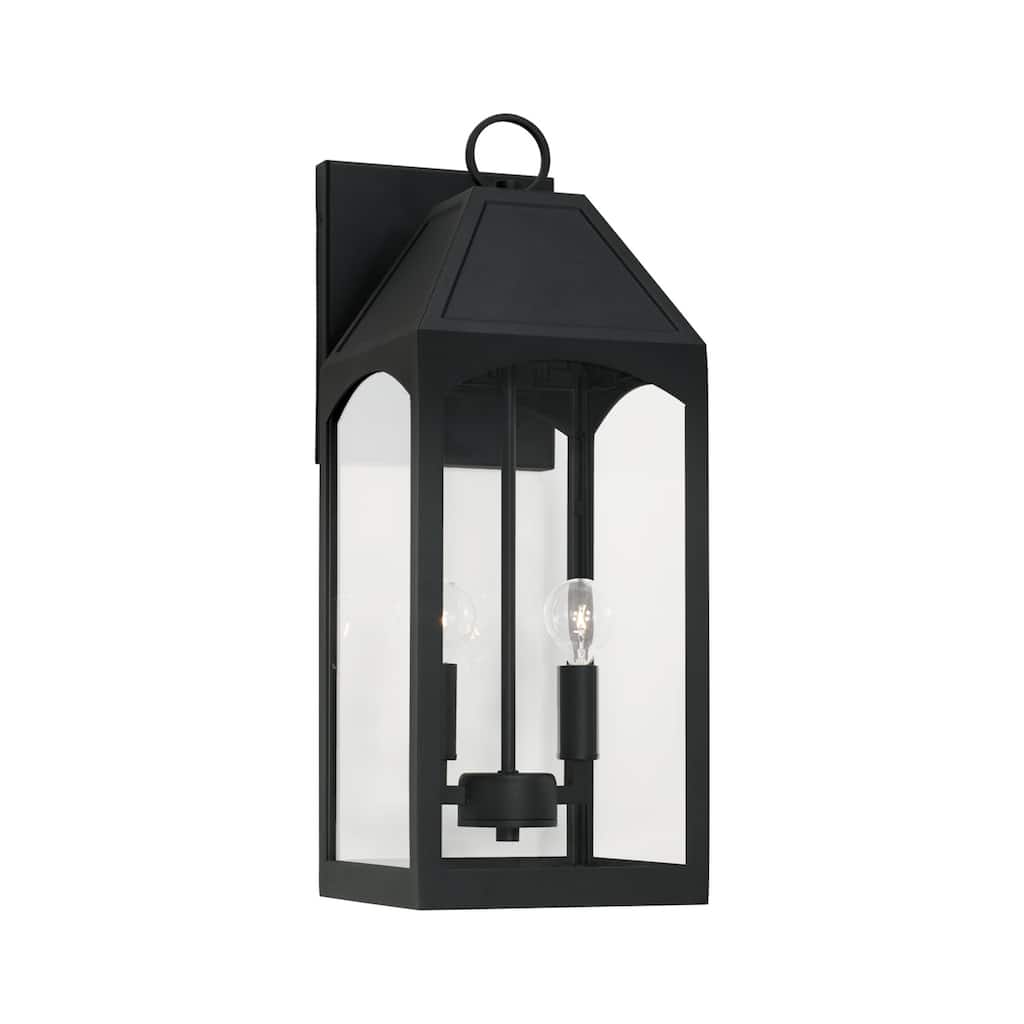 Burton Outdoor 2-light Black Medium Wall Lantern w/ Clear Glass