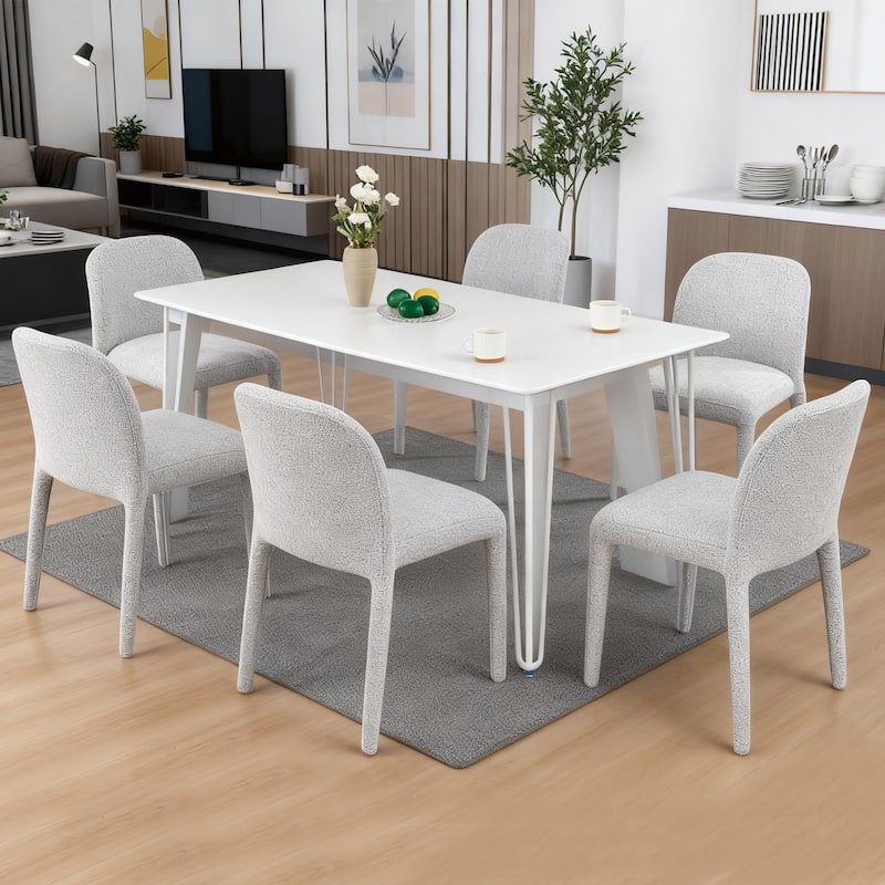 Modern 18" W Upholstered Dining Chair Fully Assembly Design Iron Legs - Set of 6 - Grey