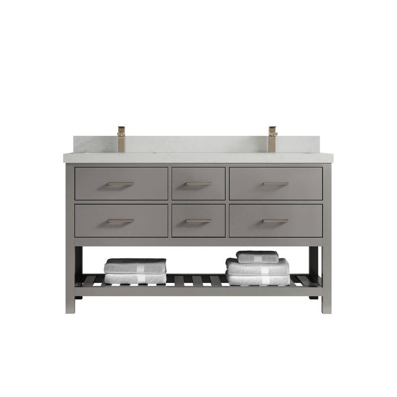 Willow Collections 60 in. W x 22 in. D Parker Double Sink Bathroom Vanity with Countertop - 2" Carrara Quartz - Elephant Skin Gray