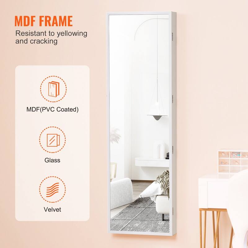2-in-1 Full Length Mirror Jewelry Cabinet Armoire Wall Door Mounted Organizer with Lock - 14.6 x 3.9 x 47.5in