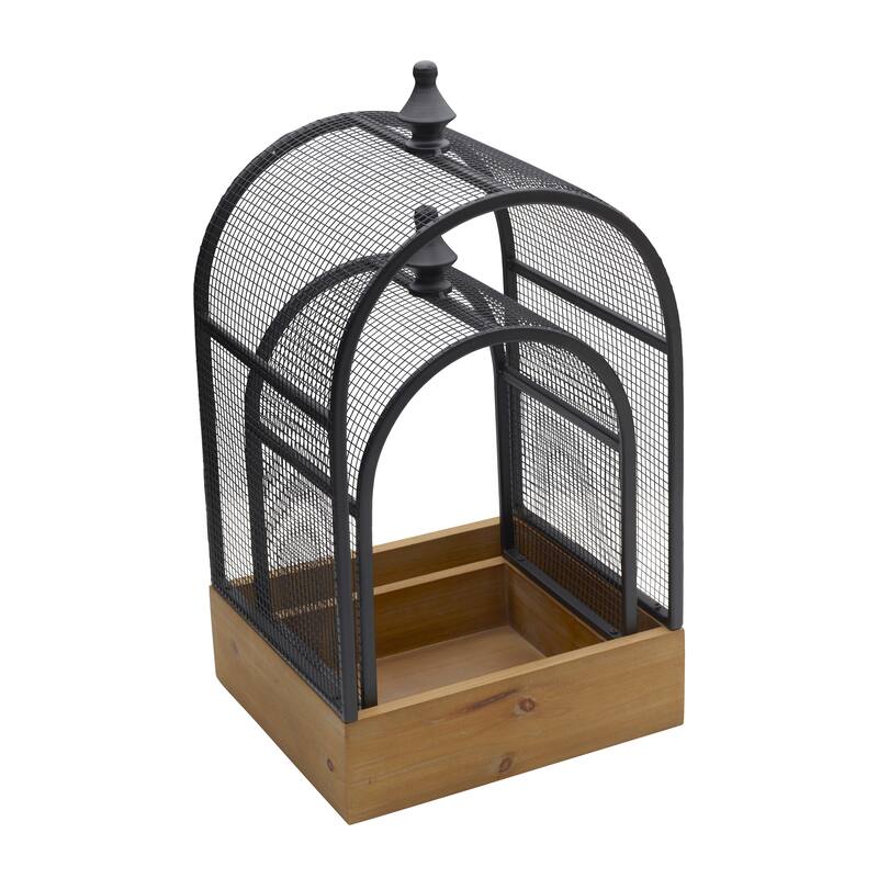 Elements Set of 2 Metal and Wood Cage Tabletop Decor