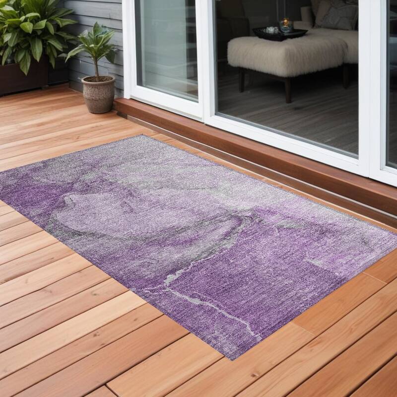 Gami Modern Art-Inspired Weather Resistant Blended Style Runner Outdoor Rug - 3' x 5' - Purple