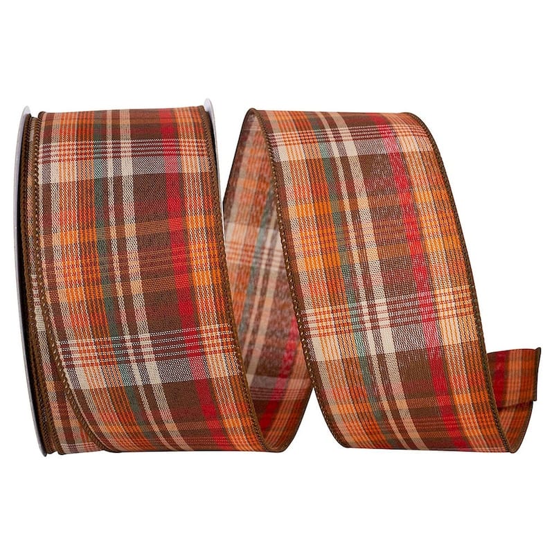 Browns And Rust Plaid Wired Ribbon - Bed Bath & Beyond - 36880058