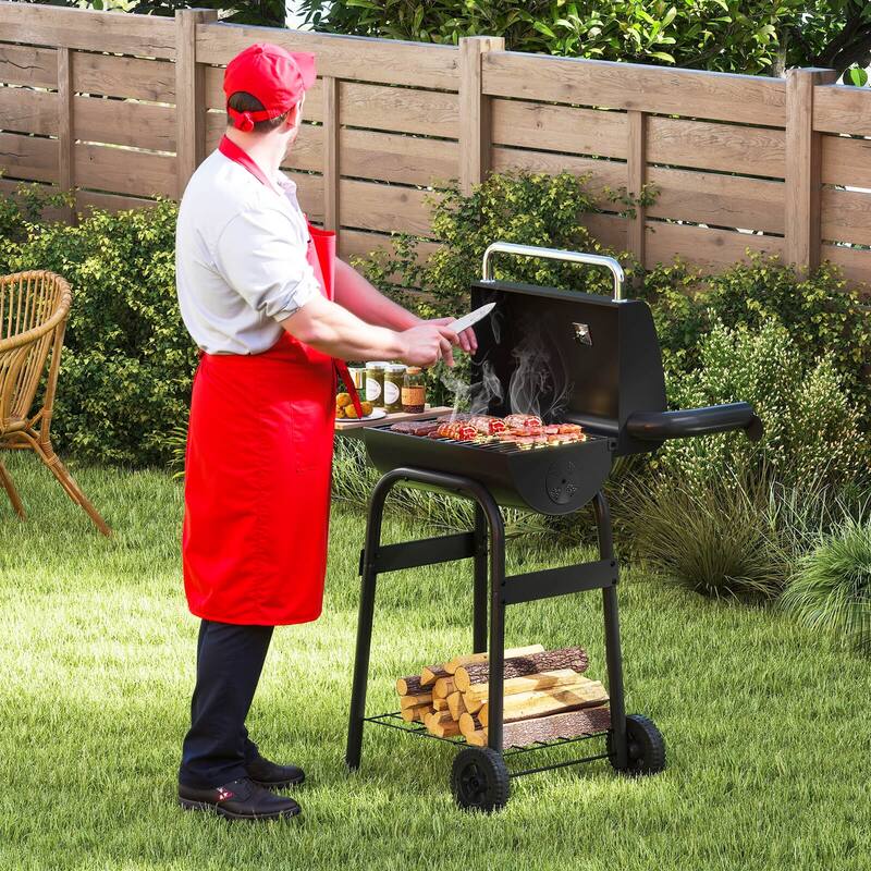 Costway Barrel Charcoal Grill with Foldable Side Table Built-in - See Details - as pic shows
