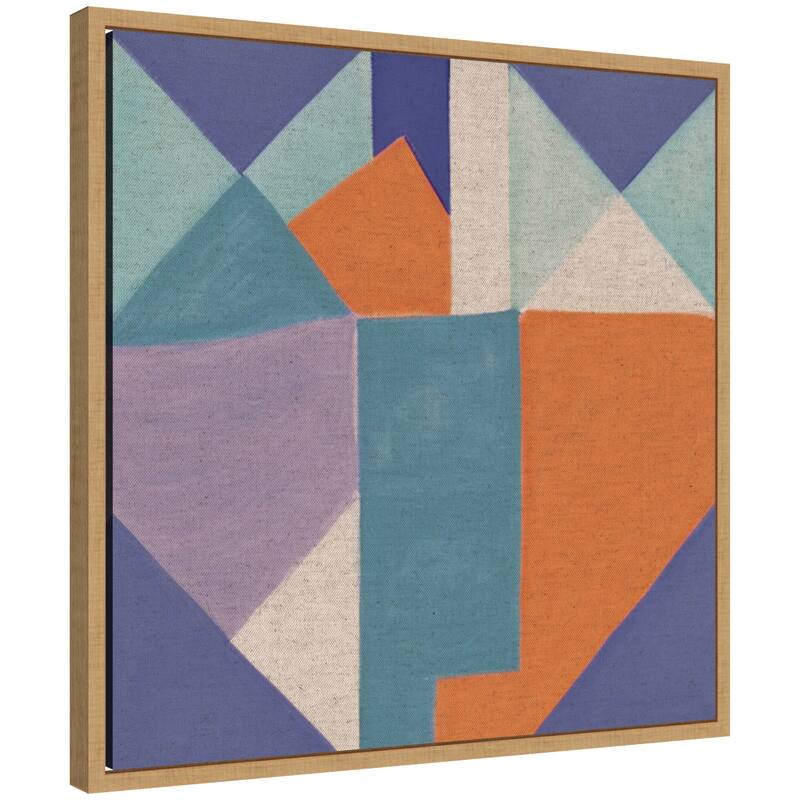 Kate and Laurel Sylvie Painterly Soft Geometric Shapes Neutral Linen Framed Canvas by The Creative Bunch Studio - 22x22 - Brown