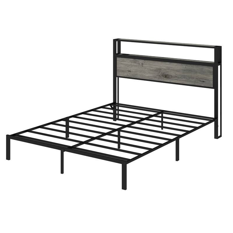 Queen Bed Frame with RGB LED Headboard, Charging Station & Noise-Free Support