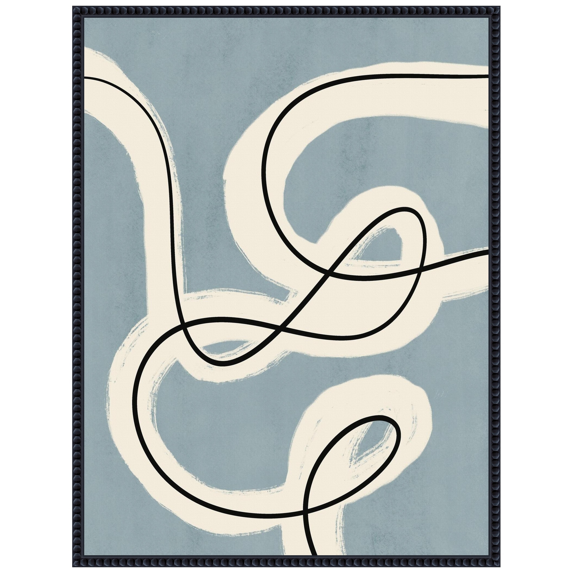 Minimalist line art in blue grey by Little Dean Framed Canvas Wall Art - Sylvie Beaded Black