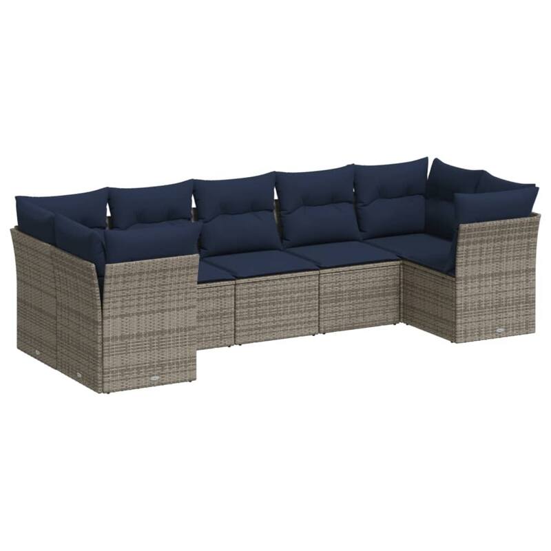 vidaXL 7 Piece Patio Sofa Set with Cushions Brown/Gray Poly Rattan - 21.7 x 24.4 x 27.2