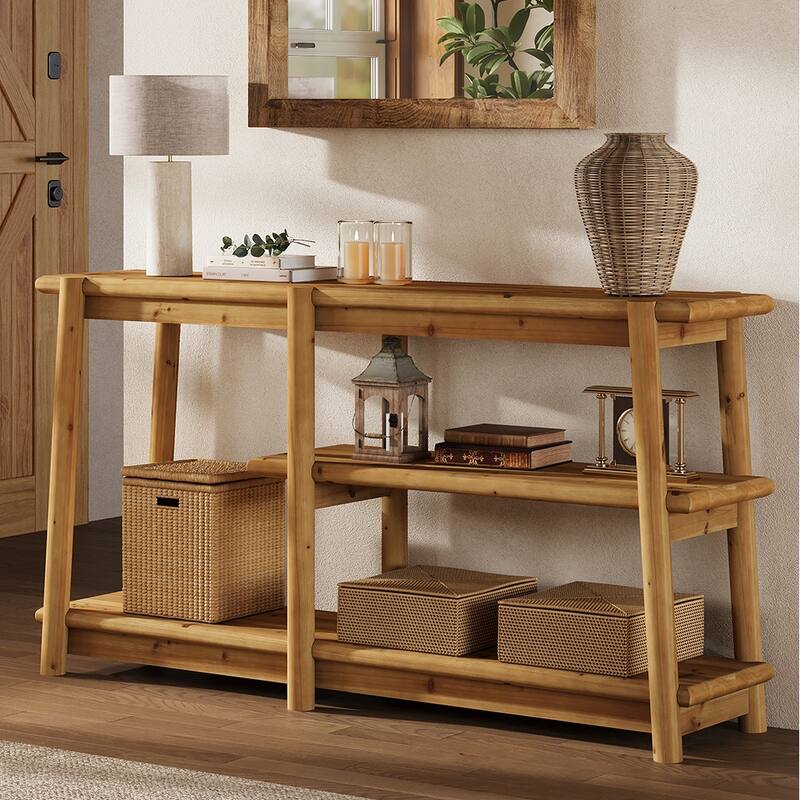 63'' Solid Wood Console Table, Mortise And Tenon Decorative Detail