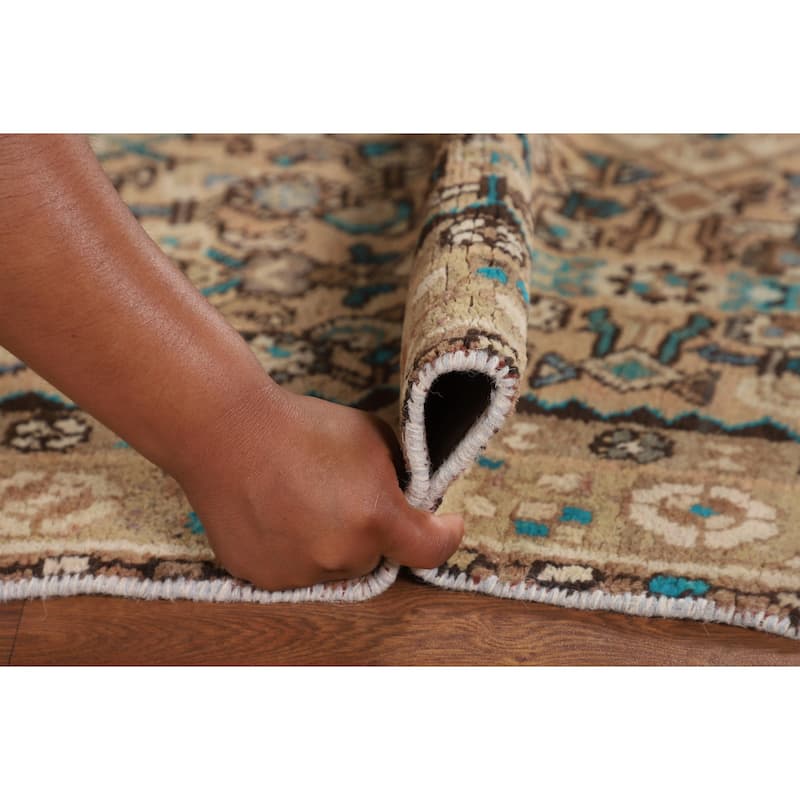 Geometric Hamedan Persian Vintage Runner Rug Handmade Wool Carpet - 3'5" x 9'5"