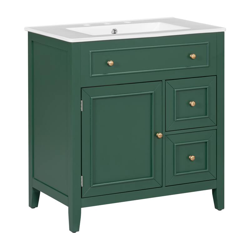 30" Bathroom Vanity with Sink Top, Bathroom Vanity Cabinet with Door and Two Drawers, Solid Wood Frame, One Package