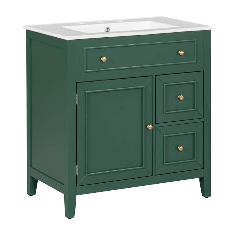 Roomfitters 30" Bathroom Vanity with Sink Top Cabinet with Door 2 Drawers and Solid Wood Frame One Package