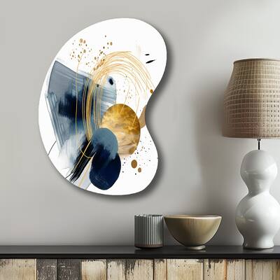 Designart - Landscape of Dark Blue and Gold Strokes III - Abstract Geometric Metal Wall Art - Metal Boom Shape Print