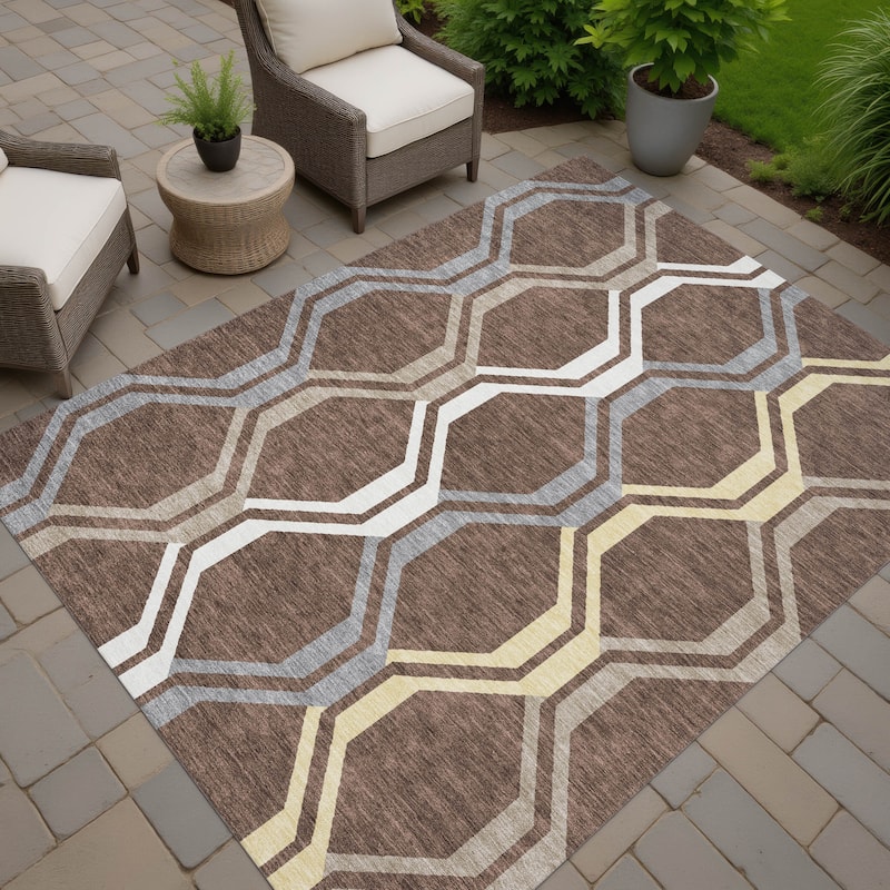 Machine Washable Indoor/ Outdoor Contemporary Dimensions Chantille Rug - Chocolate - 9' x 12'