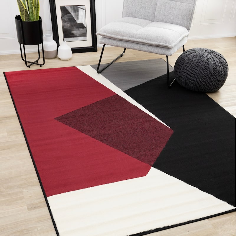 Forte Red Black White Geometric Area Rug, 5'3" x 7'5"