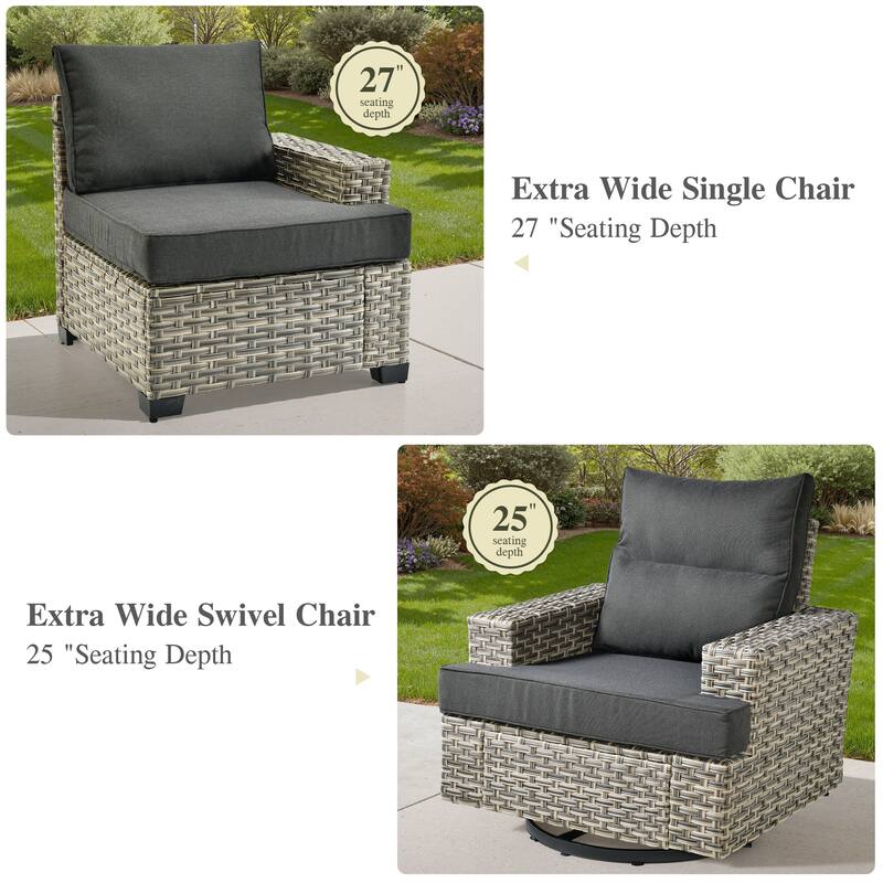 OVIOS 10 Pieces T shaped Seat Wide Armrest Swivel Chair Set With Fire Pit