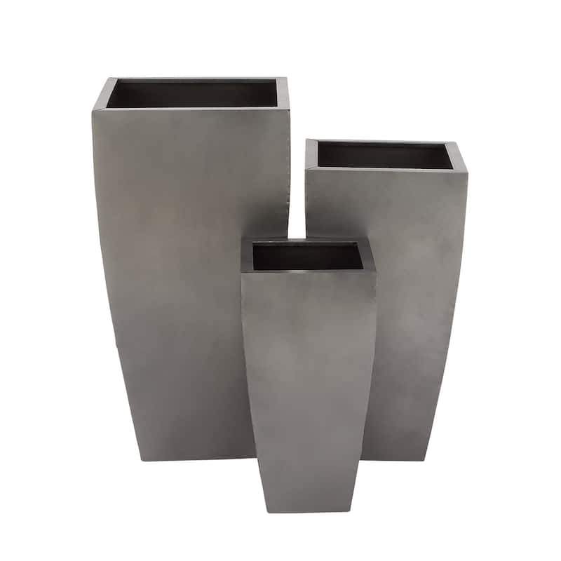 Gray or Dark Gray Metal Indoor Outdoor Light Weight Planter with Tapered Base and Polished Exterior (Set of 3)