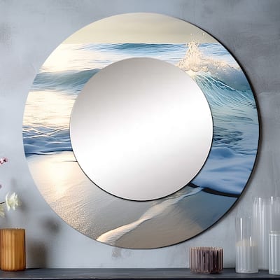 Designart "Beach Wave Scenery Photo I" coastal waves Round Bathroom Mirror - Blue Nautical & Coastal Round Wall Décor