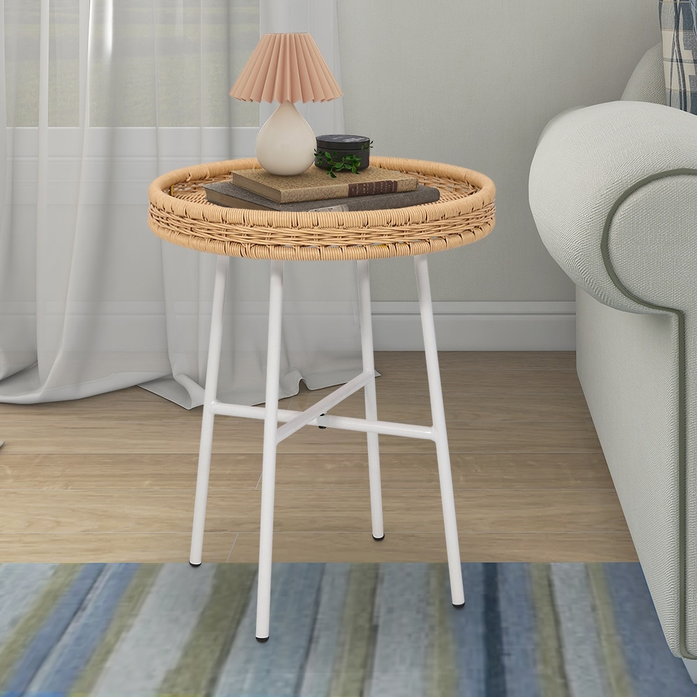 Maypex Wicker Round Table with Metal Cross Legs