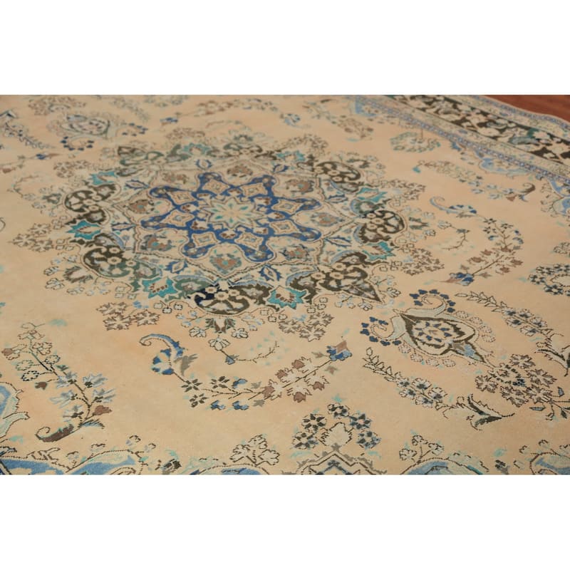 Traditional Floral Mashad Persian Rug Handmade Wool Carpet - 9'9"x 12'6"