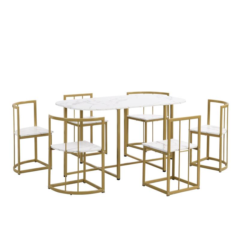 7-Piece Iron Dining Table Set with Table and Six Chairs