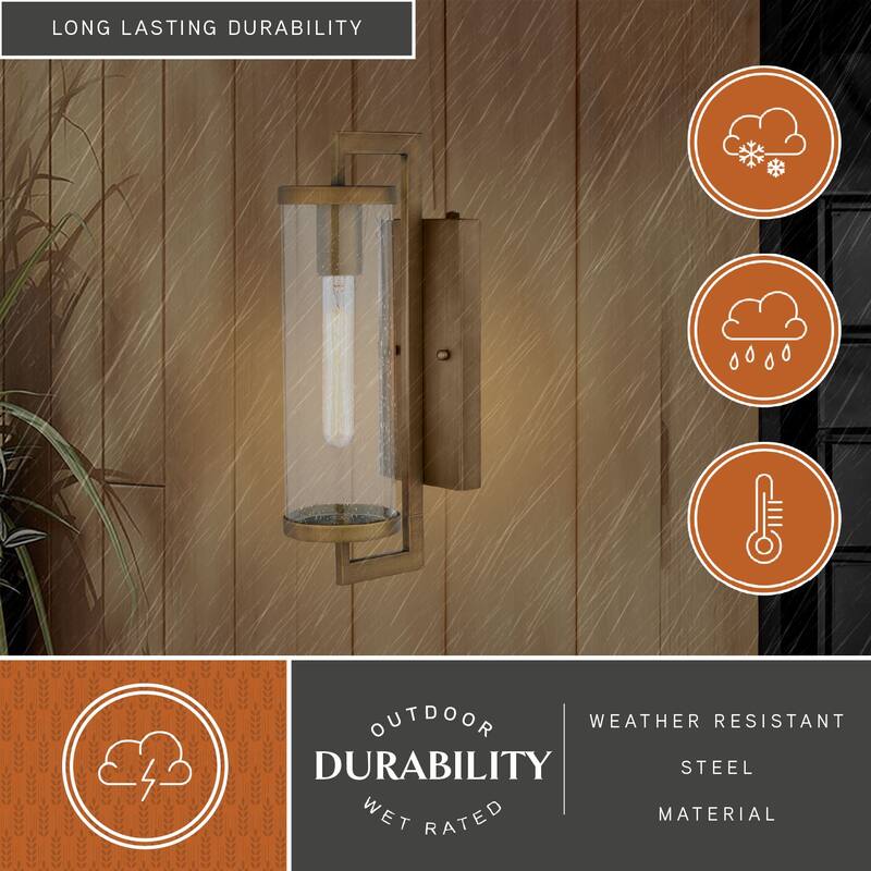 Morgan Park 1-Light Dusk to Dawn Modern Outdoor Wall Sconce with Clear Seeded Cylinder Glass Shade, Exterior Lantern